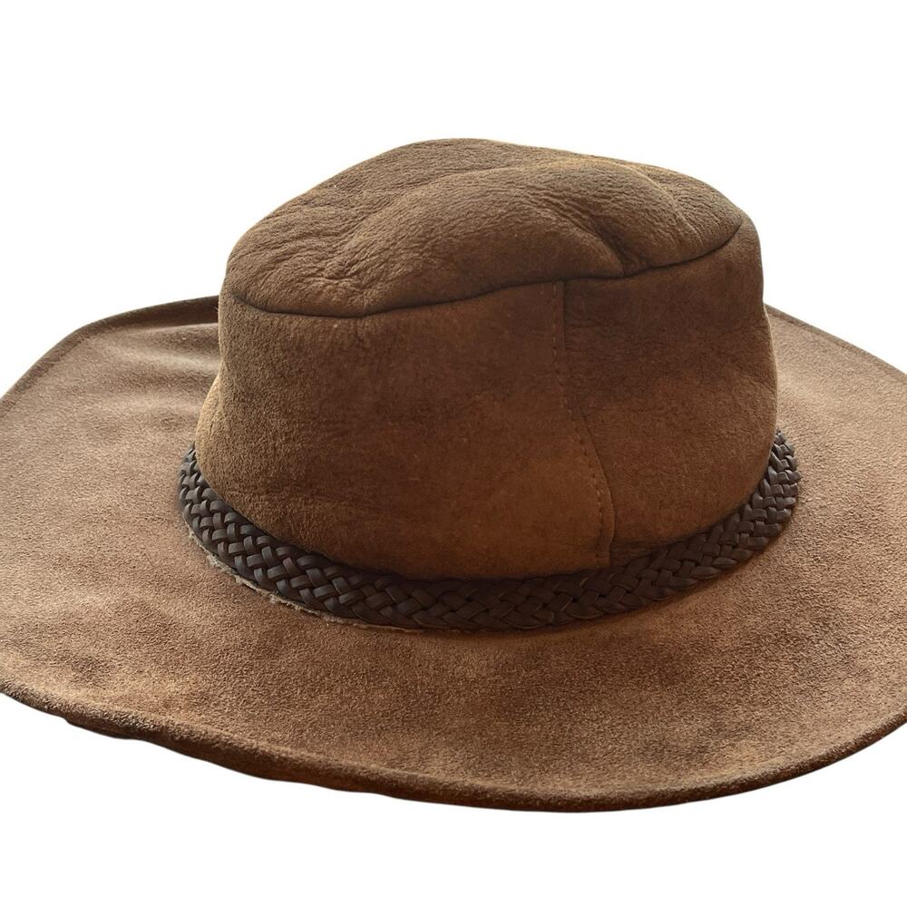 Suede Shearling Rancher Cowboy Hat Men Size 7 1/8 Made in USA Vintage Western - Picture 8 of 15